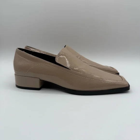 Zara Taupe Patent Loafers Women’s Square Toe Low Heel Slip On Shoes Size 6.5 US - Picture 2 of 16
